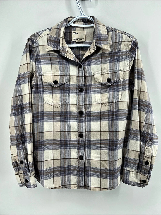 Tilley Tops - Tilley Plaid Flannel Button Down 100% Organic Cotton Women’s Size Small Top